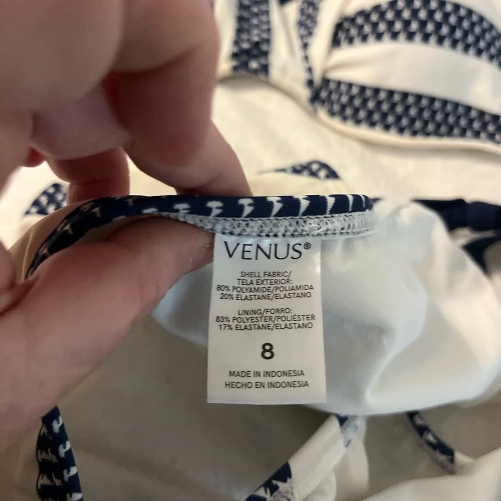 EXC RARE Venus Blue And White Sale Boat  Swimsuit Bikini Top B‎ & Bottom 8 - Picture 4 of 6